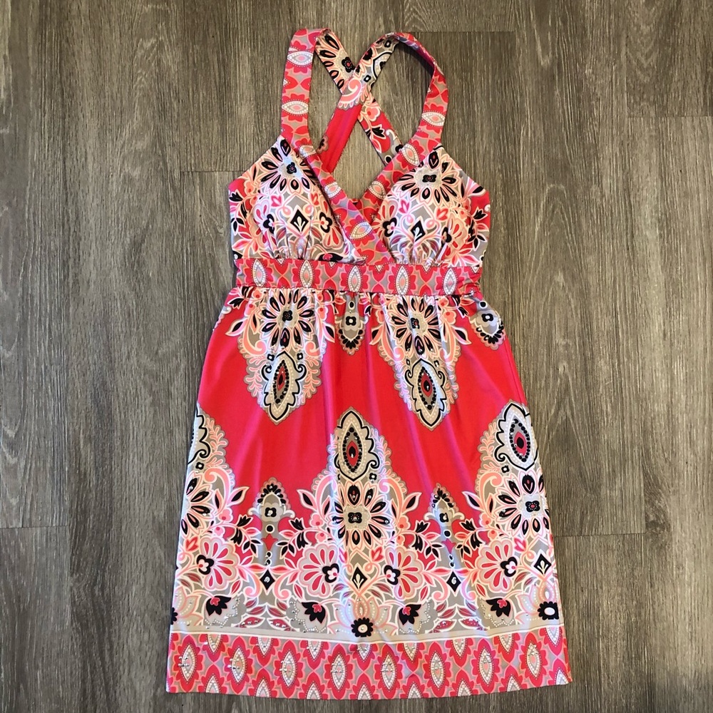 INC Sundress Pink Paisley Petite Summer V-neck Midi Fitted Sexy Party Dress - Picture 4 of 5